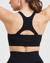 Effortless Seamless High Neck Bralette with White Logo | Black