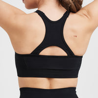 Effortless Seamless High Neck Bralette with White Logo | Black