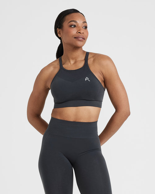 Oner Modal Effortless Seamless High Neck Bralette with White Logo | Coal