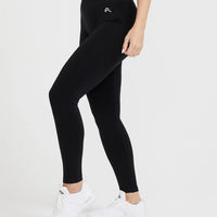 Effortless Seamless Leggings with White Logo | Black