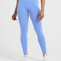Effortless Seamless Leggings with White Logo | Light Denim