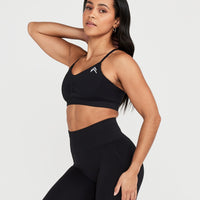 Effortless Micro Bralette with White Logo | Black