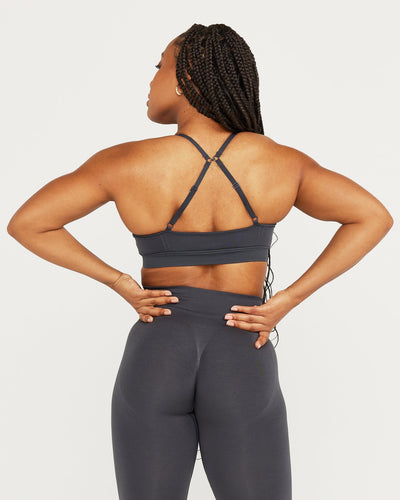 Effortless Micro Bralette with White Logo | Coal