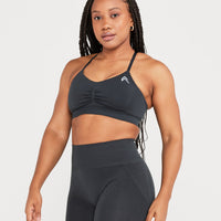 Effortless Micro Bralette with White Logo | Coal