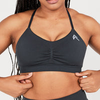 Effortless Micro Bralette with White Logo | Coal