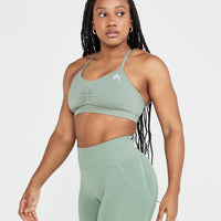 Effortless Micro Bralette with White Logo | Sage