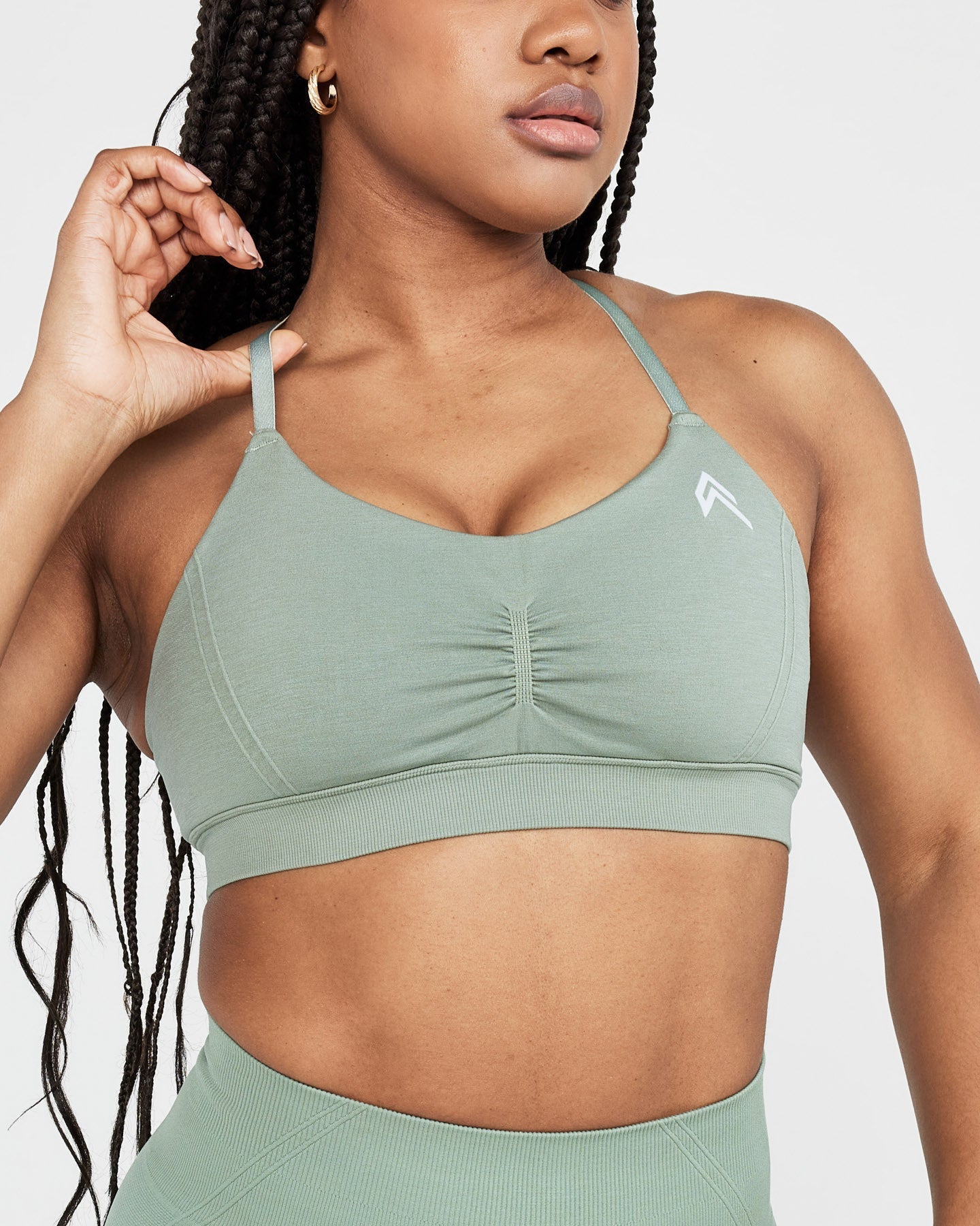 Effortless Micro Bralette with White Logo | Sage