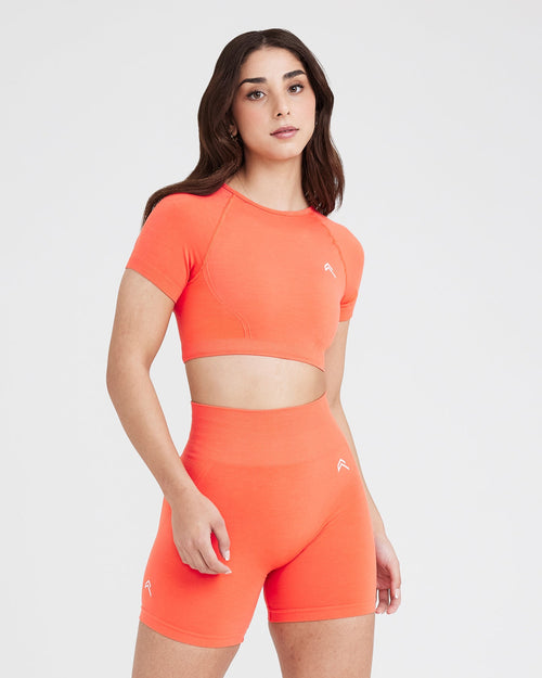 Oner Modal Effortless Seamless Short Sleeve Crop Top with White Logo | Peach Blossom