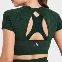 Effortless Seamless Short Sleeve Crop Top with White Logo | Evergreen