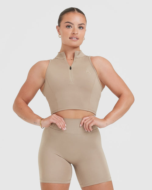 Oner Modal Timeless Half Zip Crop Tank | Sandstone