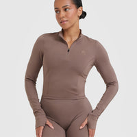 Timeless Half Zip Mid Long Sleeve Top | Cool Brown