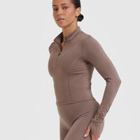 Timeless Half Zip Mid Long Sleeve Top | Cool Brown