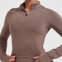 Timeless Half Zip Mid Long Sleeve Top | Cool Brown