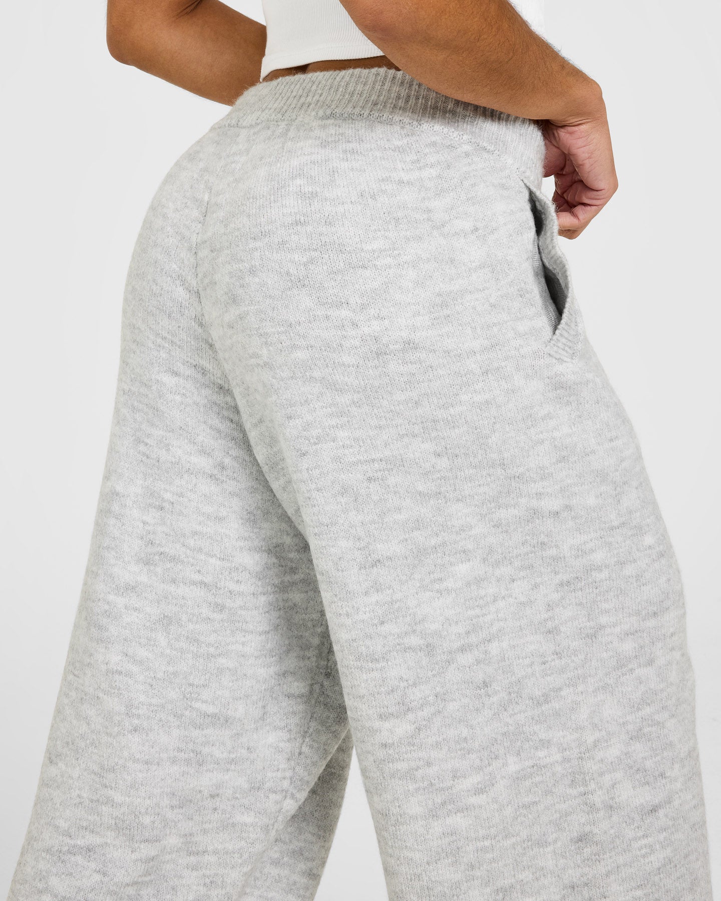 Oversized Knit Straight Leg Bottoms | Light Grey Marl