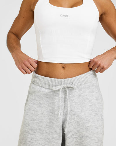 Oversized Knit Straight Leg Bottoms | Light Grey Marl