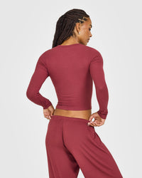 At Home Night Button Down Long Sleeve Top | Burnt Maroon Red