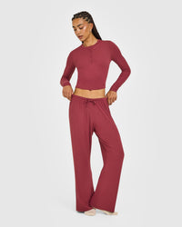 At Home Night Button Down Long Sleeve Top | Burnt Maroon Red