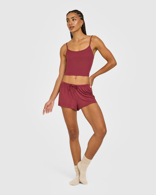 At Home Night Shorts | Burnt Maroon Red