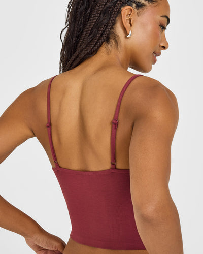 At Home Night Strappy Mid Vest | Burnt Maroon Red