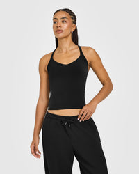 Cotton Racer Back Fitted Vest | Black