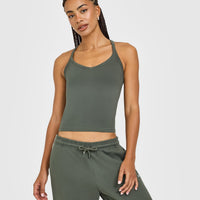 Cotton Racer Back Fitted Vest | Dark Khaki