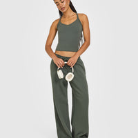 Cotton Racer Back Fitted Vest | Dark Khaki