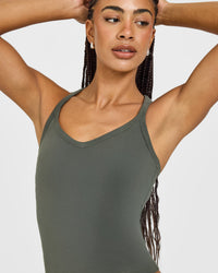 Cotton Racer Back Fitted Vest | Dark Khaki