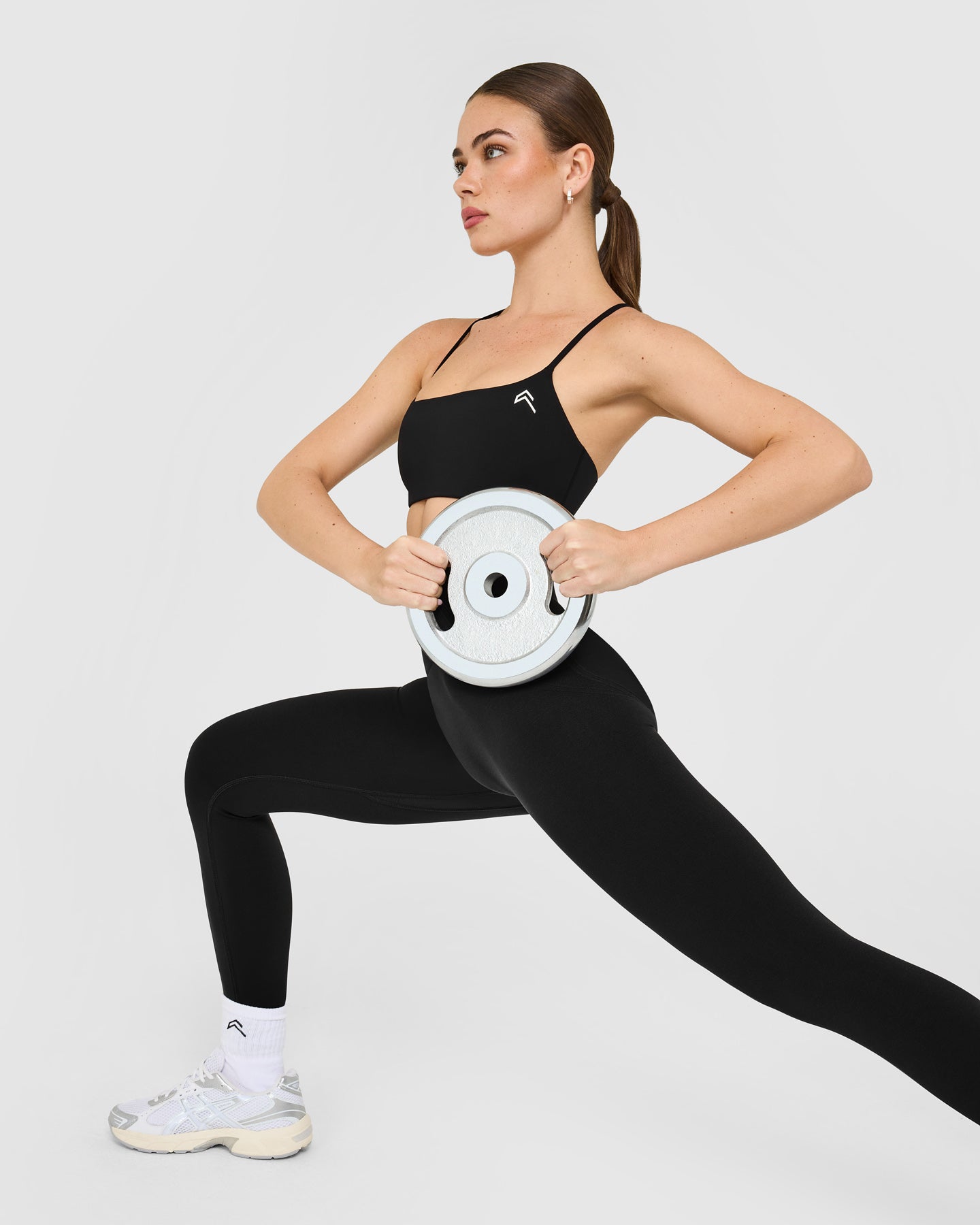 EasyLift™ Strappy Sports Bra with White Logo | Black