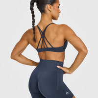 EasyLift™ Strappy Sports Bra with White Logo | True Blue