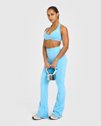 EffortlessLift™ Seamless Flared Bottoms with White Logo | Arctic Blue