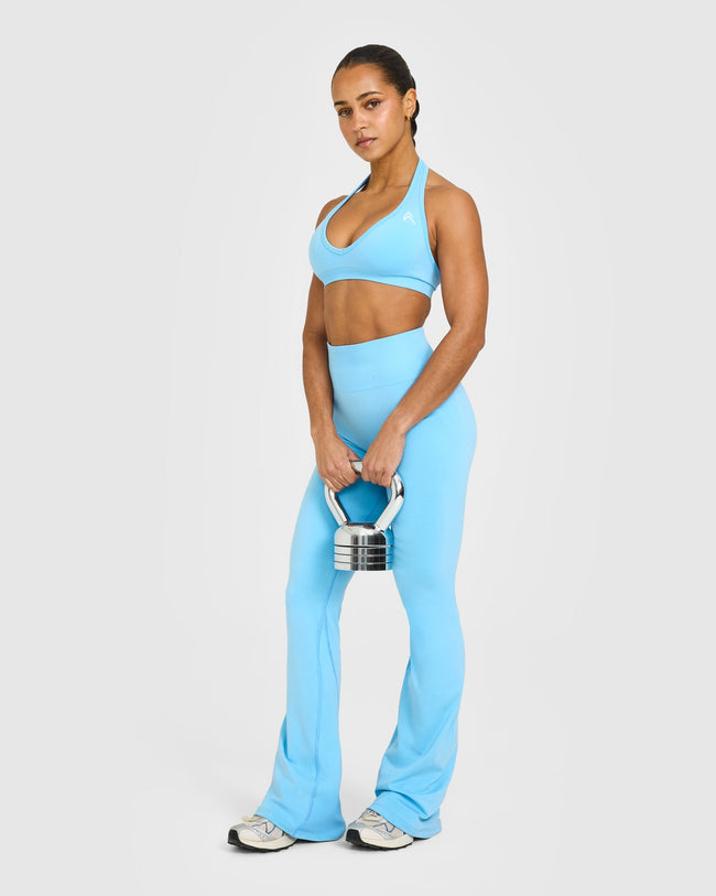 EffortlessLift™ Seamless Flared Bottoms with White Logo | Arctic Blue