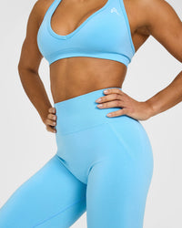 EffortlessLift™ Seamless Flared Bottoms with White Logo | Arctic Blue