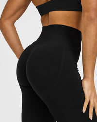 EffortlessLift™ Seamless Flared Bottoms with White Logo | Black