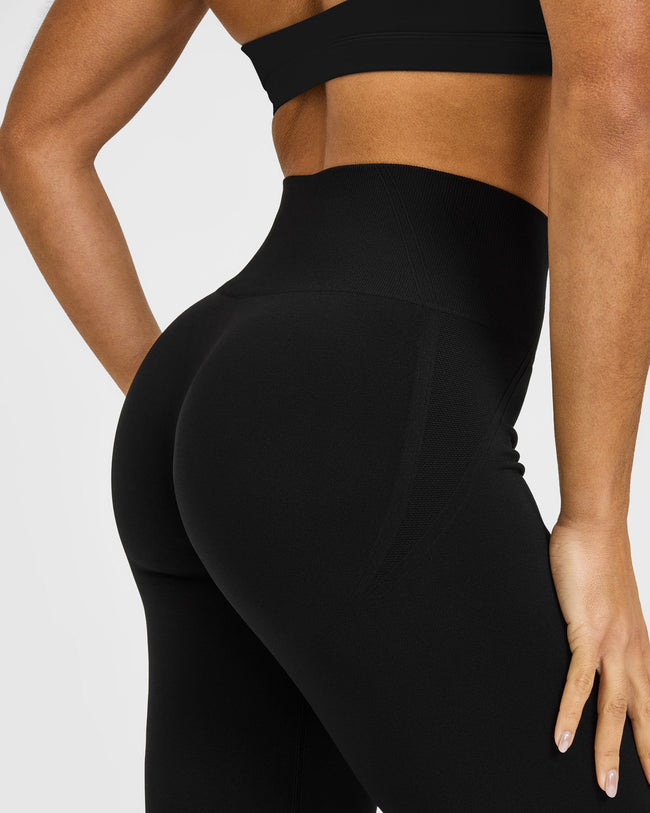 EffortlessLift™ Seamless Flared Bottoms with White Logo | Black