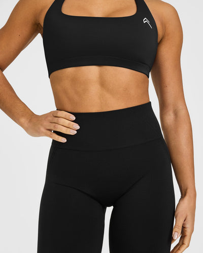 EffortlessLift™ Seamless Flared Bottoms with White Logo | Black