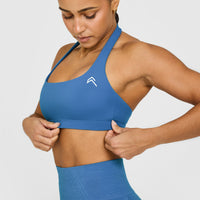 EasyLift™ Halter Bralette with White Logo | Ocean Blue