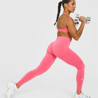 EffortlessLift™ Seamless Leggings with White Logo | Hot Girl Pink