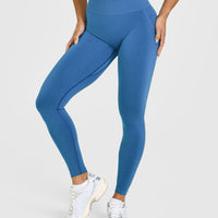 Effortless Seamless Leggings with White Logo | Ocean Blue