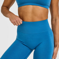 Effortless Seamless Leggings with White Logo | Ocean Blue