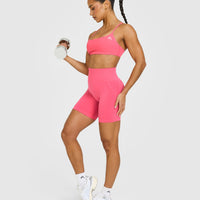 Effortless Seamless Shorts with White Logo | Hot Girl Pink