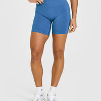 EffortlessLift™ Seamless Shorts with White Logo | Ocean Blue