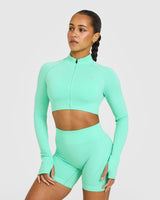 EnhanceLift™ Seamless Crop Jacket with White Logo | Peppermint Green