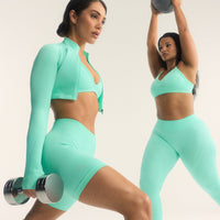 EnhanceLift™ Seamless Crop Jacket with White Logo | Peppermint Green