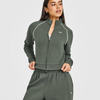 Jersey Tracksuit Zip Through Jacket | Dark Khaki