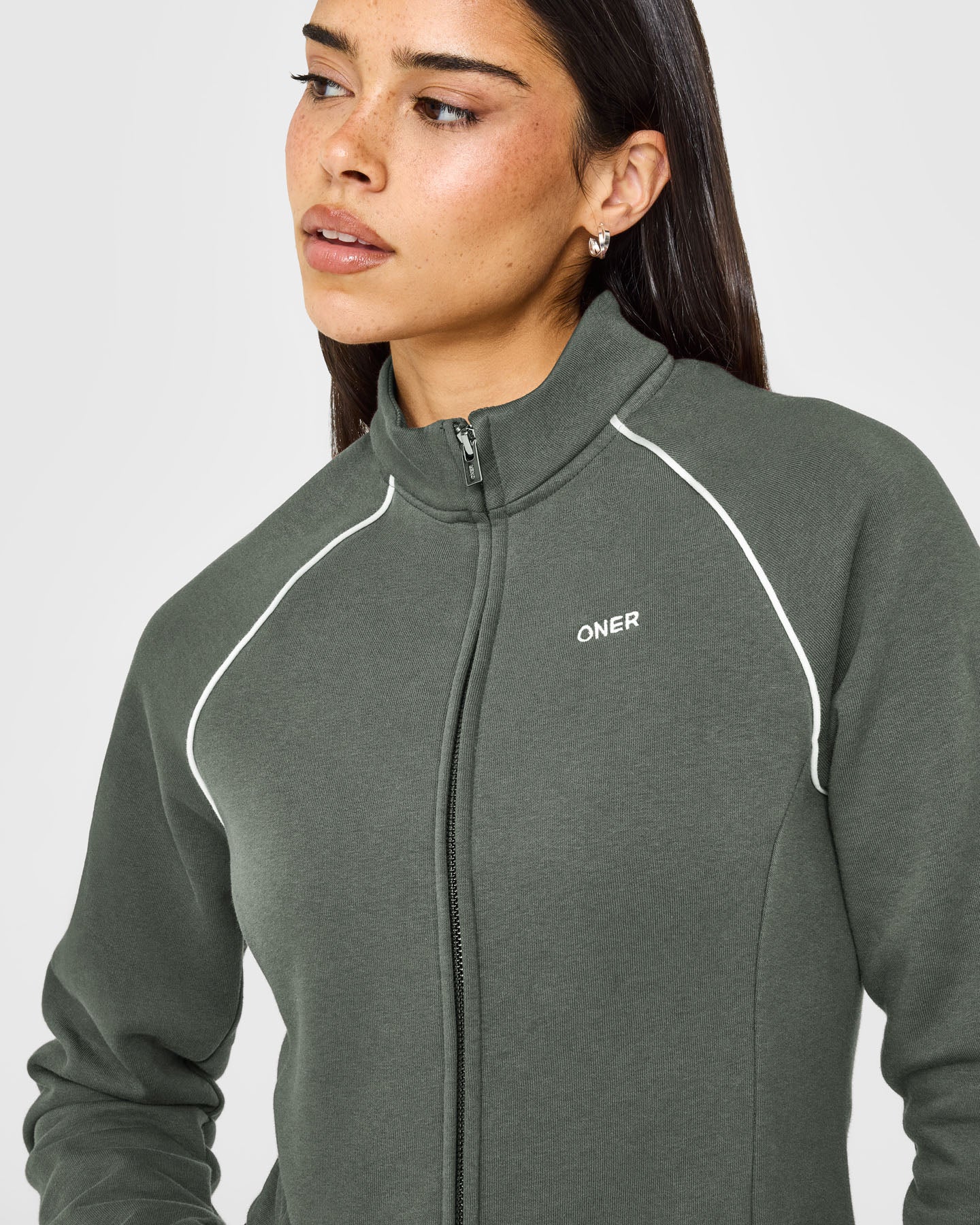 Jersey Tracksuit Zip Through Jacket | Dark Khaki
