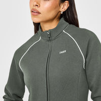 Jersey Tracksuit Zip Through Jacket | Dark Khaki