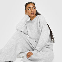Oversized Knit Crew Neck Sweatshirt | Light Grey Marl