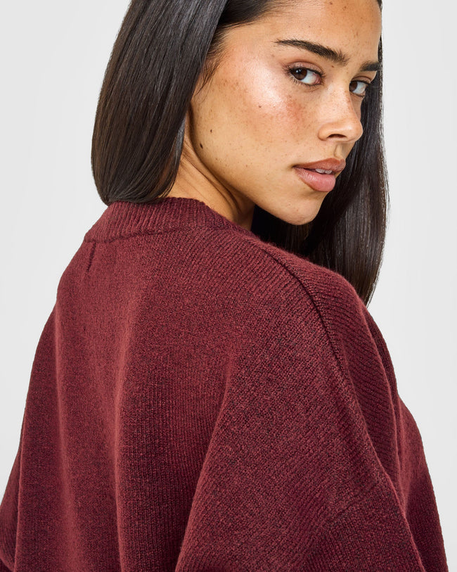 Oversized Knit Crew Neck Sweatshirt | Rosewood