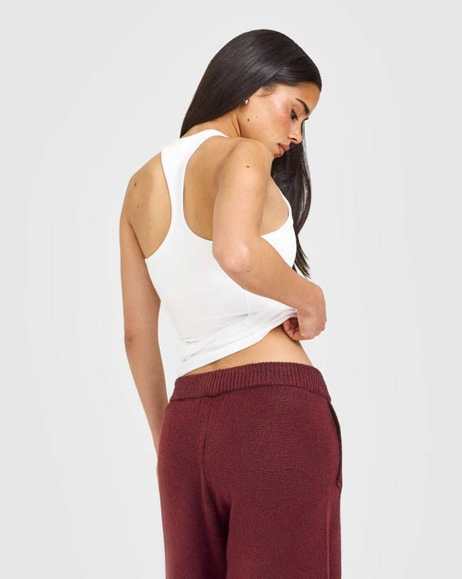 Mellow™ Rib Oner Embroidered Square Neck Vest with Built in Bra Shelf | White