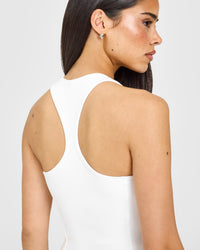 Mellow™ Rib Oner Embroidered Square Neck Vest with Built in Bra Shelf | White